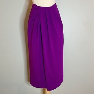 MM LaFleur Magenta Silk Pleated Partial Wrap Pencil Skirt